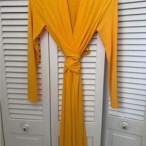 Michael Kors Bright Yellow Long-Sleeve Knot Front Maxi Dress